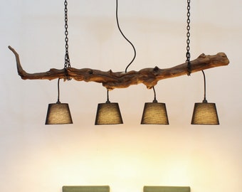 Lampe unique en branche de chêne naturel -05-, plafonnier, lampe suspendue, lampe à chaîne, bois flotté, design naturen naturale