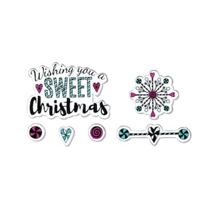 Sweet Christmas van Jen Long #662445 - Nieuw! Sizzix Framelits met Stempels - 5 matrijzen &6 Postzegels - Wens je een zoete kerst