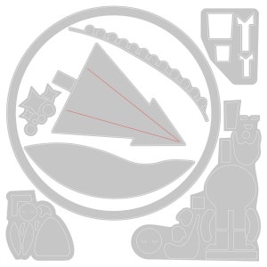 以下が含まれることがあります： クリスマスツリー、星、雪だるま、飼い葉桶のシーンが描かれたグレーのダイカットペーパークラフトデザイン。お祝いのクリスマスカードやスクラップブッキングページを作成するのに最適です。