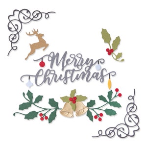 Festive Elements #664706 - New! Sizzix Thinlits - 10 Dies - Merry Christmas