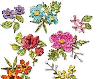 Brushstroke Flowers, Mini autorstwa Tima Holtza #666284 - Nowość! Zestaw 14 wykrojników - Sizzix Thinlits