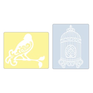 Set Bird & Birdcage #657661 - Novità! Cartelle per goffratura Sizzix Textured Impressions - Set da 2 - Progettato da Jen Long