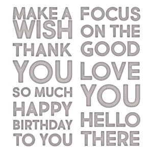 Texte en gras 1 par Tim Holtz #665847 - Nouveau ! Sizzix Thinlits - Set de 7 Dies - Joyeux Anniversaire - Merci - Je t'aime...