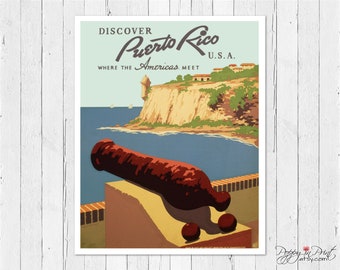 Puerto Rico Travel Poster: Vintage WPA Art Print, San Juan Harbor