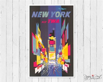 Vintage TWA Times Square Poster: Mid-Century New York City Art