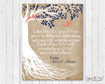 Like Branches on a Tree Print - Parent Gift - Tree Print - Wedding Parent Gift -  Thank You Gift - In law Gift - Family Print - Tree - Birds
