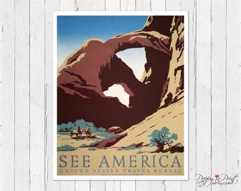 Arches National Park Vintage Travel Poster: See America Print
