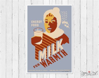 Vintage Milk Poster: WPA Art Print, Kitchen Wall Decor (Digital Download)