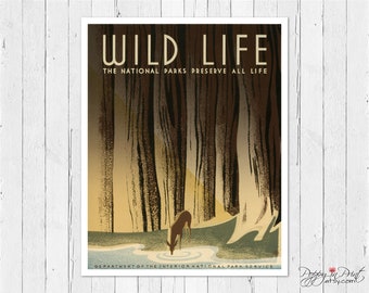 Vintage Deer WPA Poster: Montana National Park Art