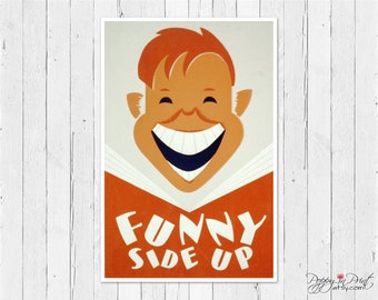 Funny Side Up Reading Poster: Vintage WPA Art Reproduction
