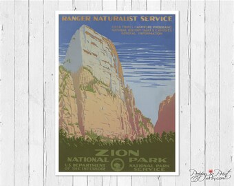 Zion National Park WPA Poster, Zion Park Print,  Zion National Park Service Wall Decor, National Park Gift, Vintage National Park Art Utah