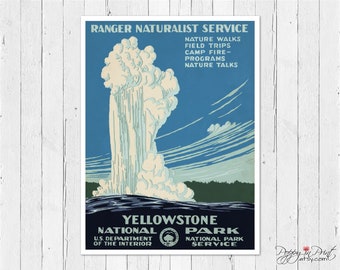Yellowstone WPA Poster, Old Faithful,Yellowstone Wall Decor,Yellowstone Print,Yellowstone Decor,National Park Gift,Vintage National Park Art