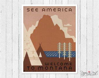 Montana Travel Poster: Vintage National Park Art Print