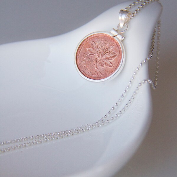 Canadian Penny Necklace - Sterling Silver - Birthday / Anniversary / Wedding Tradition / Memorial / Patriotic - Keepsake Gift - Canada 150