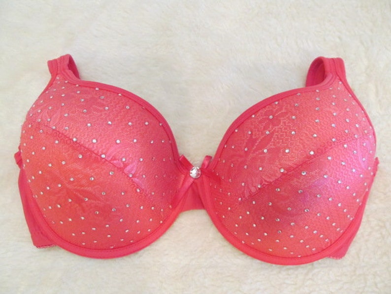 New Gorgeous Crystal Bling Pink Push Up Bra Size 34D 38D 46DD | Etsy