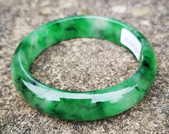 certified imperial green black and clear grade  A lovely Burmese natural Jadeite bangle