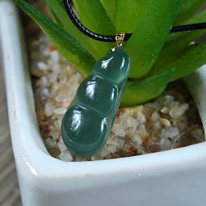 Natural A Jade Pea Pod Pendant: Icy Light Green, 18k Gold Bail