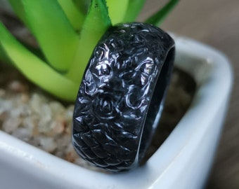 Jadeite ring ~ Certified grade A ~ Dragon icy black natural  Burmese band no treatment certificate 墨翠