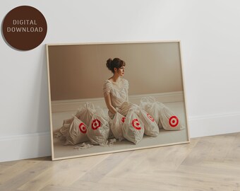 Target Girl - A Modern Renaissance Era Still Life Oil Painting of a Simple Girl with a Shopping Problem - Digital File