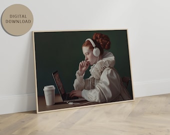 A Working Girl - A Modern Renaissance Painting Depicting a Woman in that WFH grind - A Digital File