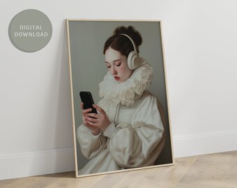 The First Influencer - A Modern Girl living in a Renaissance World. A current twist on classic art, Funny Renaissance Oil Painting