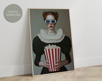Cinema Girl - A Painting Depicting a Renaissance Woman with a love of the cinema - in 3d! Digital File