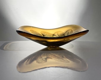 Vintage Murano console bowl with gold swirl design