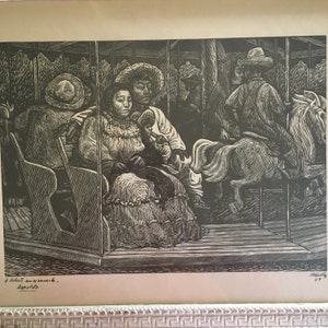 Leopoldo Mendez framed linocut entitled Carusel 1949 image 2