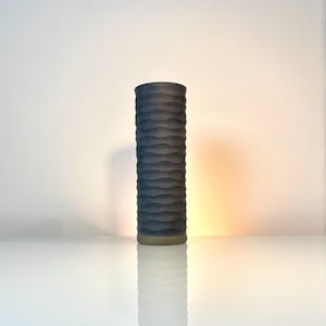 Large battuto style vase in black handblown glass with wavy design