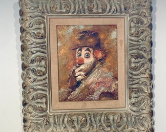 Midcentury Modern oil on board painting “clown” by WM Oscar Jacobson