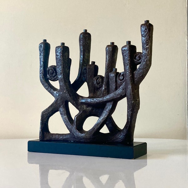 Brutalist candleholder sculpture from 1975 by Klara Sever for Austin Productions