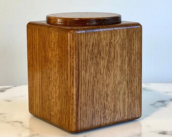 Vintage wood lidded square desk canister by Marek