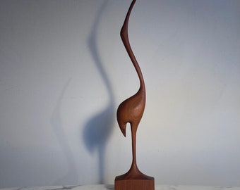 Teak crane sculpture by Arne Basse