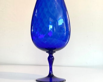Large Vintage Empoli goblet in handblown cobalt blue optic glass