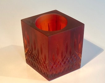 Signed Sascha Brastoff candleholder in red resin