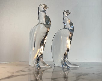 Pair of Murano clear  glass birds by V. Nason