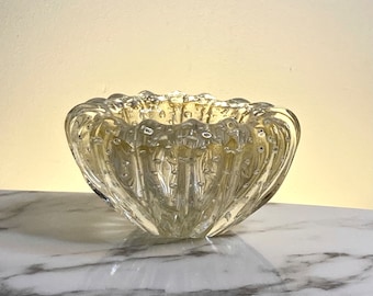 Murano flower/crown bowl in gold and clear glass with bullicante / aventurine design