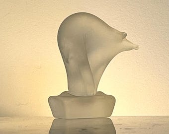 Abstract satin glass polar bear sculpture in white handblown glass