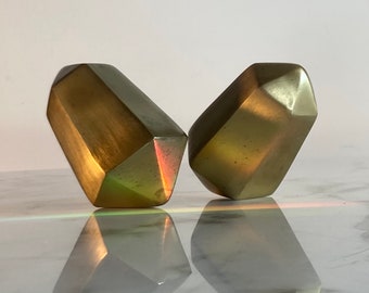Pair of Vintage hexagonal diamond shaped paperweights in solid brass
