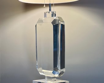 Vintage marked geometric lucite table lamp attr. Karl Springer