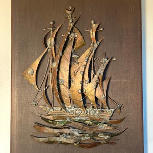 Vintage brutalist George McCann sailboat metal sculpture image 2