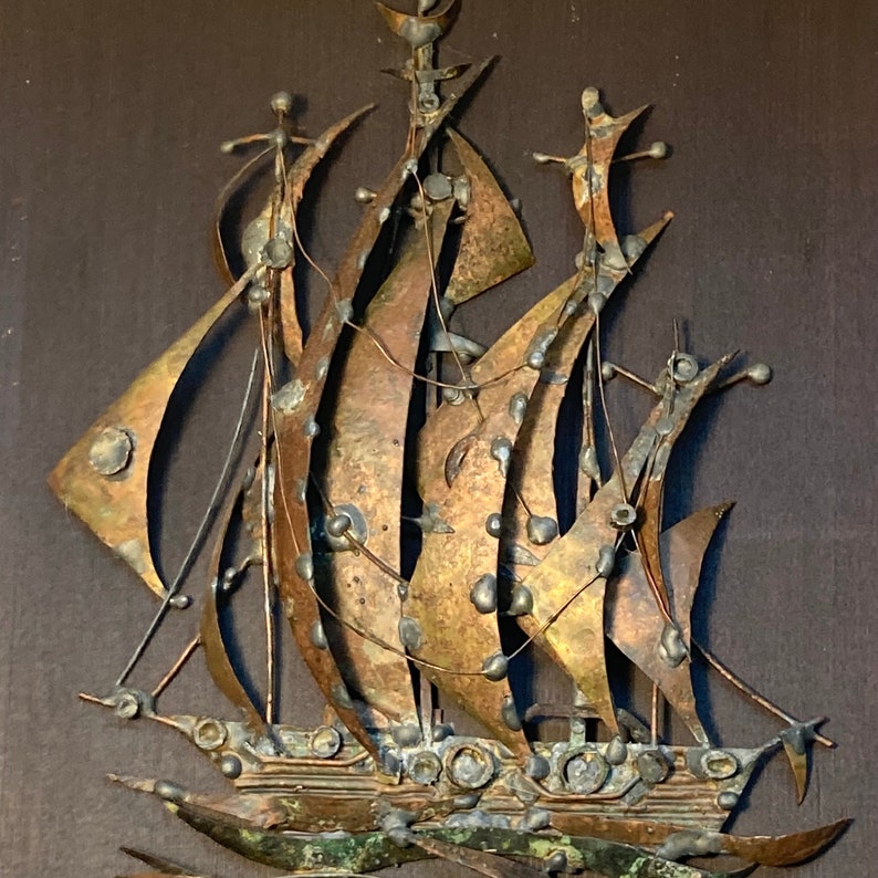 Vintage brutalist George McCann sailboat metal sculpture image 4