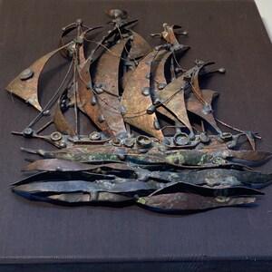 Vintage brutalist George McCann sailboat metal sculpture image 3