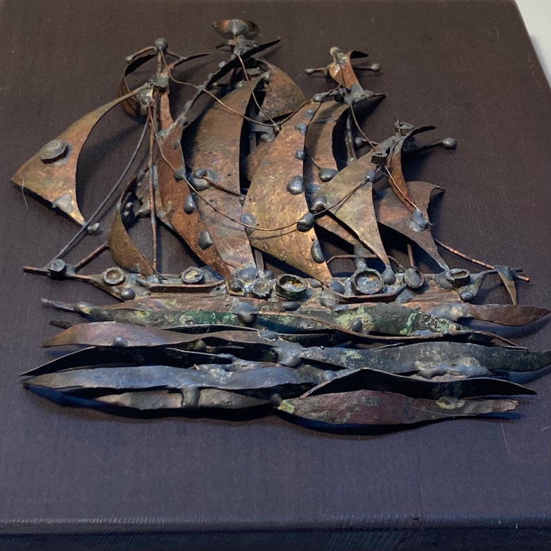 Vintage brutalist George McCann sailboat metal sculpture image 3