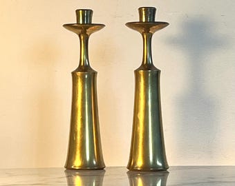 Danish Candleholder pair in brass by Jens Harald Quistgaard for Dansk