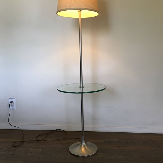 Laurel Floor Table Lamp In Brushed Nickel Finish With Glass Top