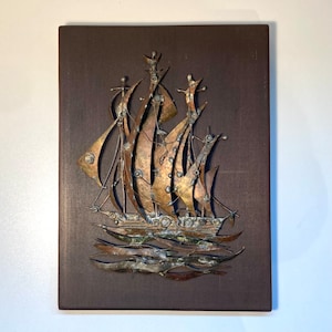 Vintage brutalist George McCann sailboat metal sculpture image 1