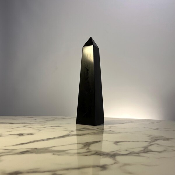 Vintage black obsidian Egyptian obelisk