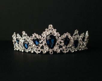 Michelle's Tiara in Blue Faux Sapphire in Silver White Gold Color Metal