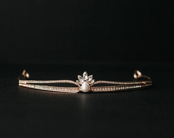 Avalyn’s Tiara - Yellow Gold Color Metal Clear Crystal Faux Diamond Small Petite Minimal Low Profile